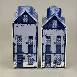 Vintage Blue Ceramic Delft House Salt and Pepper Shaker Set